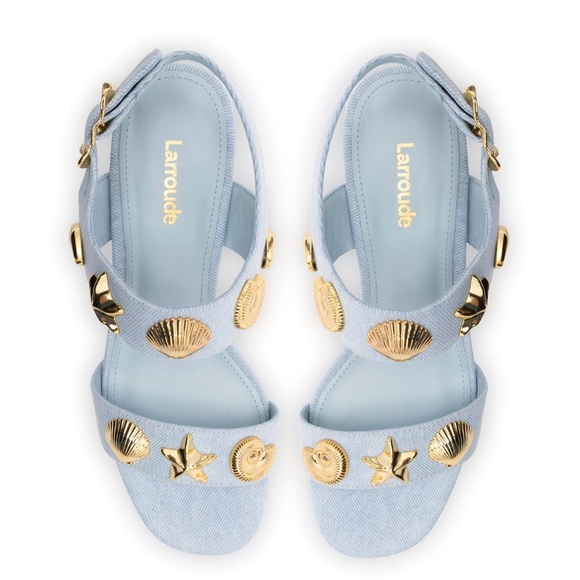 COPY - NWT Larroude Seashell Block Heel in Blue Denim - Picture 2 of 5
